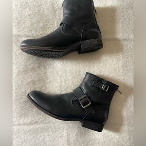 Frye Black Leather Two Buckle Moto Boots
